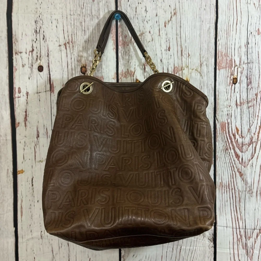 Louis Vuitton Paris Souple Whisper PM Chocolate Embossed leather bag limited